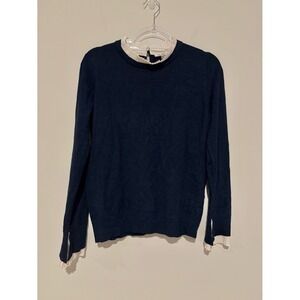 Vila‎ Milano Wool Blend layered Sweater Top Flute Sleeves navy blue white large